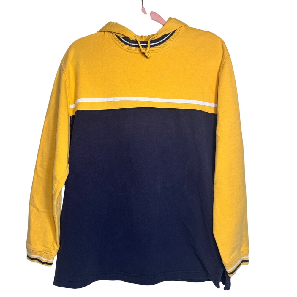 Catalina Vintage 100% Cotton Yellow Navy Color Block Hoodie‎ Sweatshirt Retro L